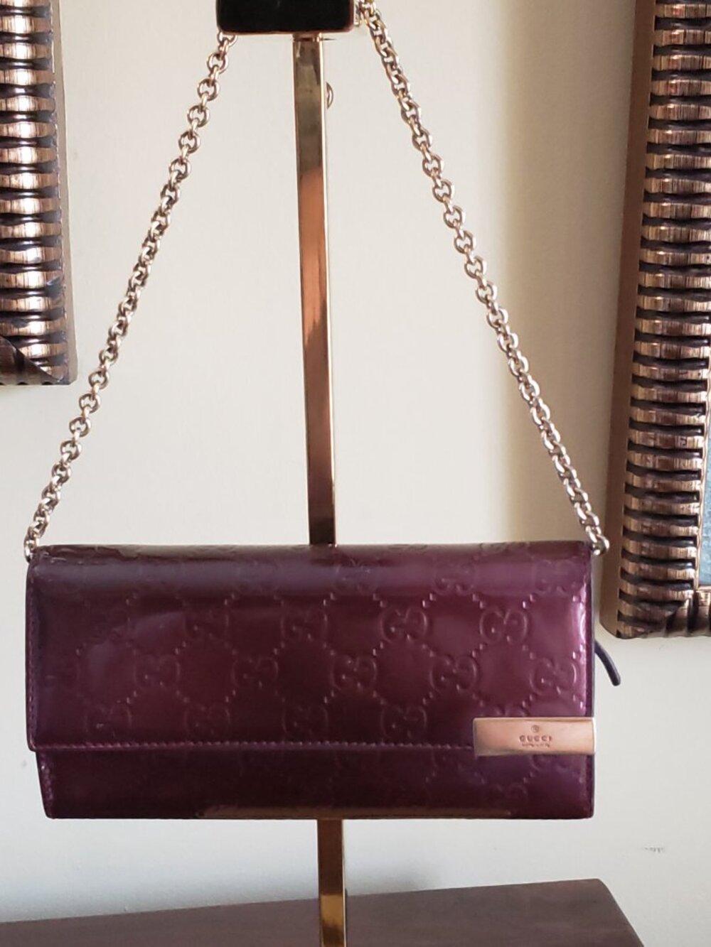 Gucci Guccisima GG Chain Wallet in Metallic Patent Leather
